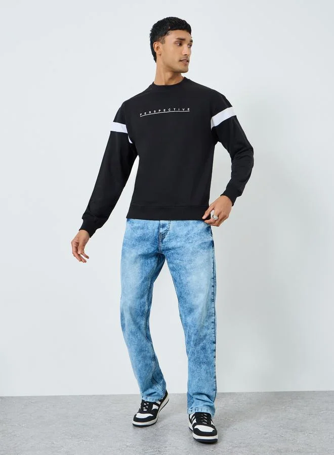 Styli Men Black Slogan Print Terry Sweatshirt